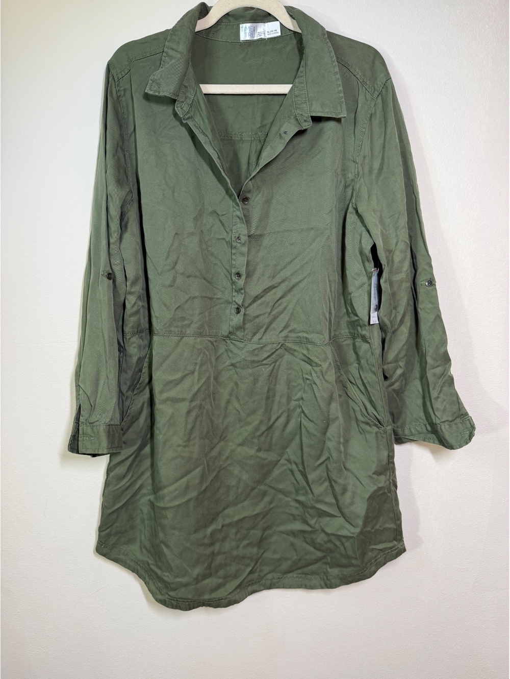 NWT Time and Tru Olive Green Button-Down Shirt Dress XL
